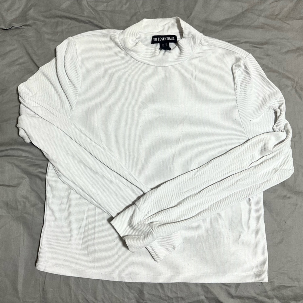Basic white mock neck long sleeve